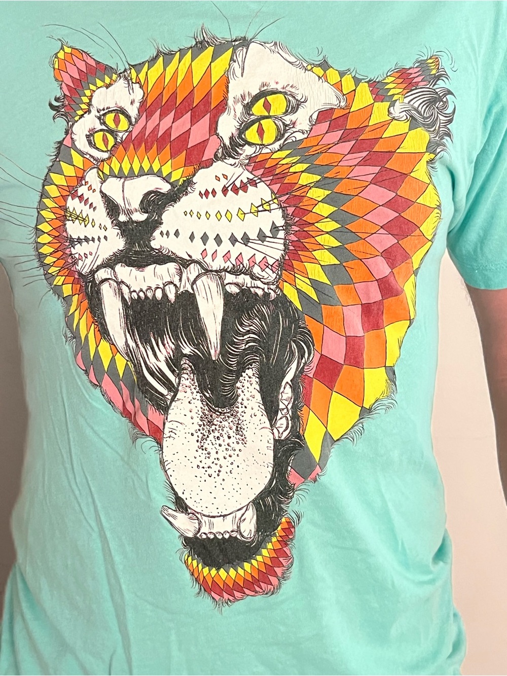 RVCA x Kelsey Brooke’s’ “Jungle Prairie” shirt in aqua, orange, red, and pink.